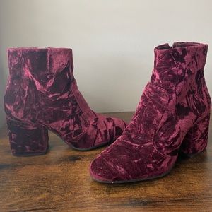 Gianni Bini Plum Velvet Heel Ankle Boots